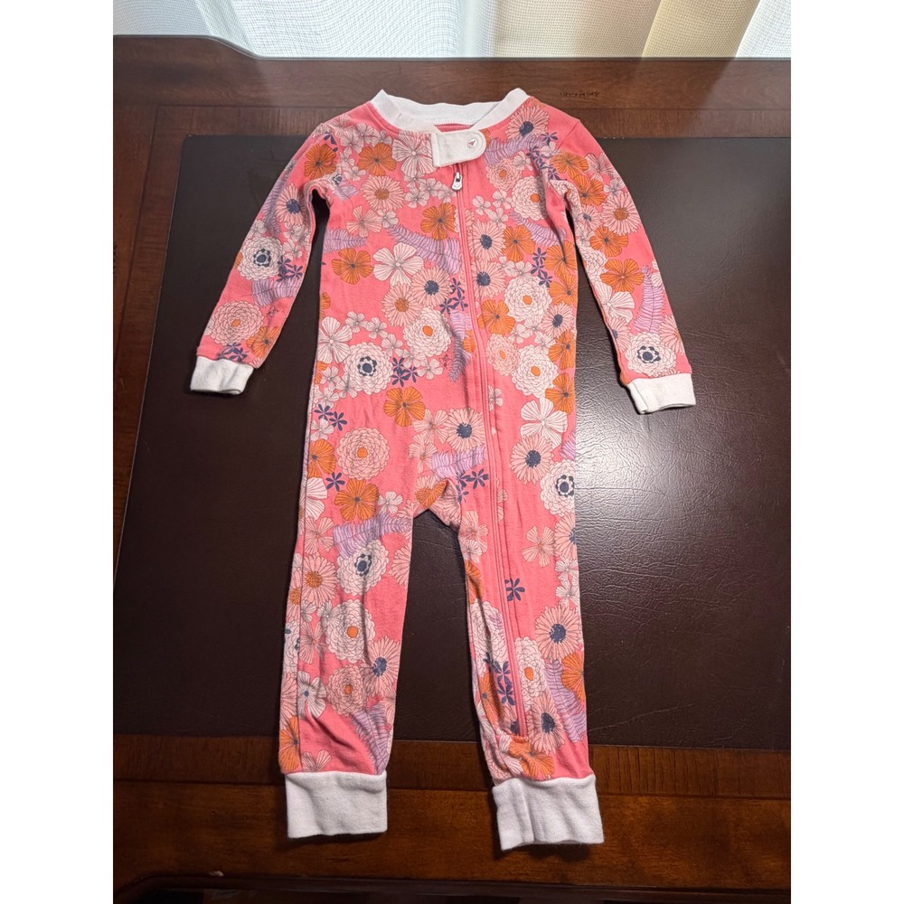 Burts Bees Baby Pink Floral Organic Cotton Zip Front Sleeper Pajamas 12M